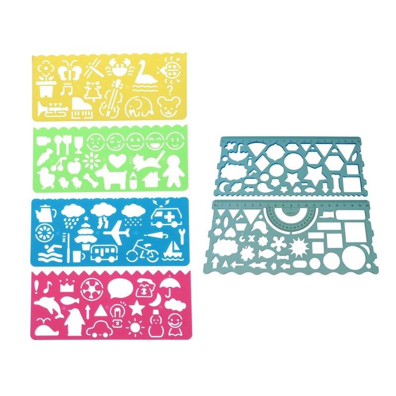 2 шт. набор пластиковых пустотелых геометрических шаблонов для студентов и 4 пластиковых шаблонов линейка для рисования
