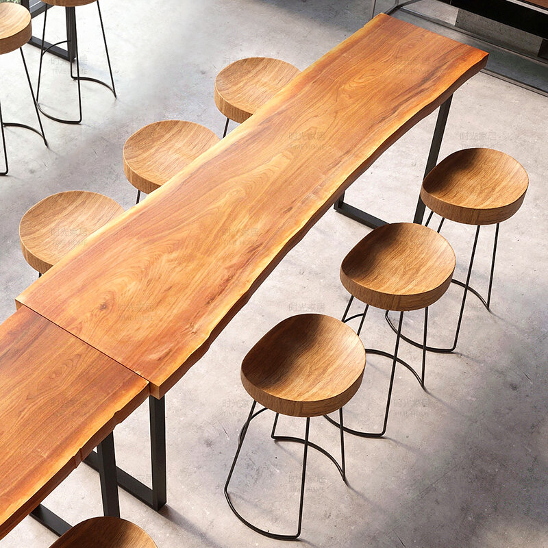 Bar minimalista moderno taburete de madera maciza Europea Bar creativo Casual café comedor taburete nórdicos de hierro forjado silla alta