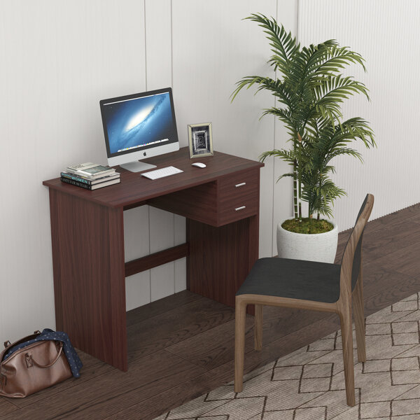 【USA READY stock】 컴퓨터 책상, 2 개의 수납 서랍과 안정적인 나무 프레임 월넛