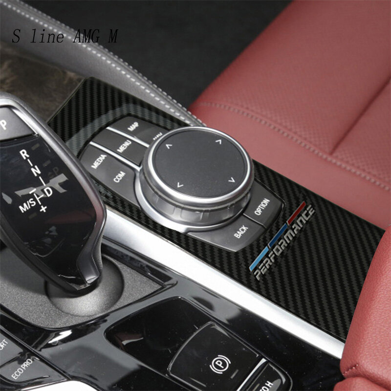 Console central do carro painel de mudança engrenagem capa guarnição para bmw série 5 g30 g38 fibra carbono para m desempenho adesivos acessórios automóveis
