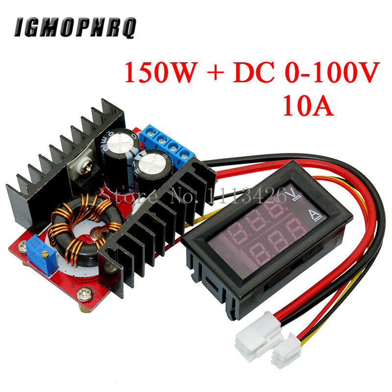 Módulo de potência dc 0-300 v 10a digital voltímetro amperímetro display duplo conversor de impulso da c.c. 9a 150w 100 w