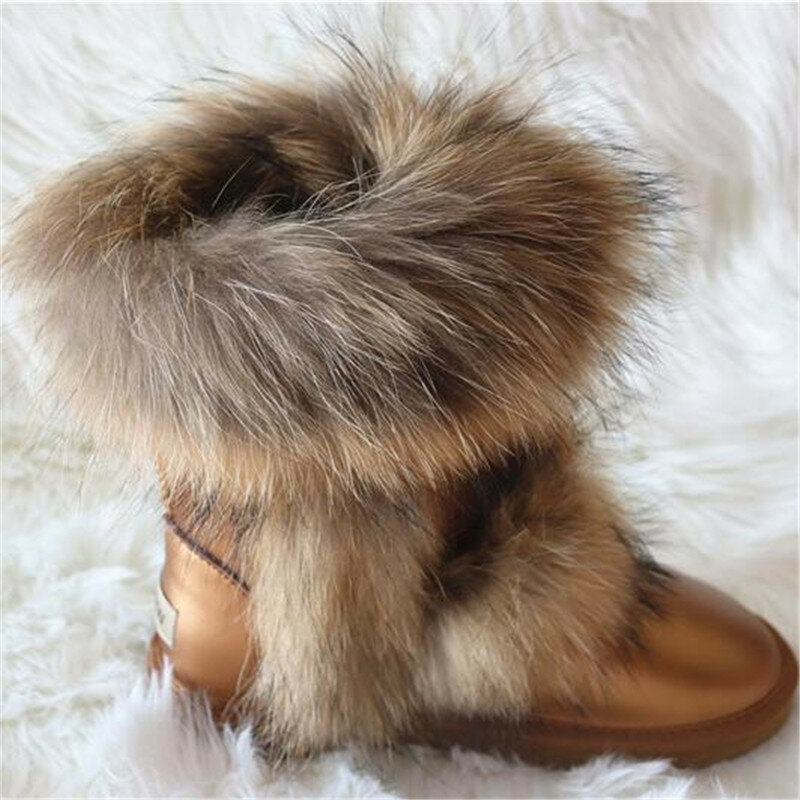 คุณภาพสูง2021 Non-Slip Big Fox ขนสัตว์ผู้หญิงฤดูหนาวรองเท้าบู๊ตหิมะรองเท้าหนังแท้ Cowhide กลาง-Calf Women รองเท้าบ...