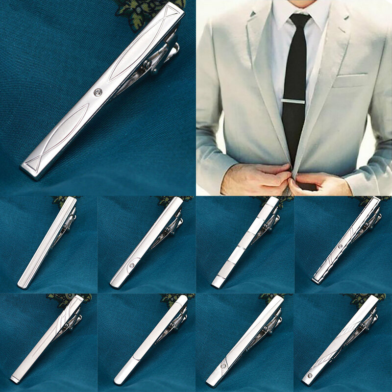 1 pz nuovo fermacravatta in metallo per uomo elegante colore argento cravatta da sposa cravatta fermaglio Clip uomo affari abbigliamento Decor cravatta gioielli