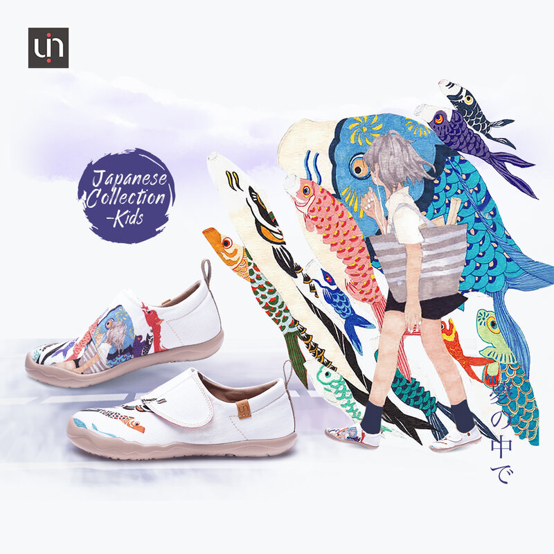 Novo uin crianças sapatos japão série carpa windsocks design arte pintado leve conforto crianças tênis para menina/menino tamanho 25-34