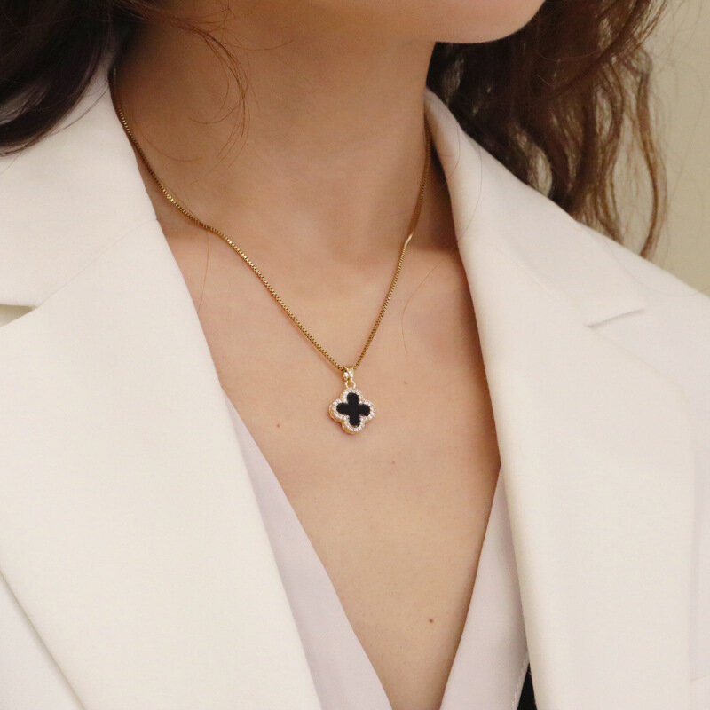 Новое ожерелье с бриллиантовым клевером, двухстороннее ожерелье до ключиц