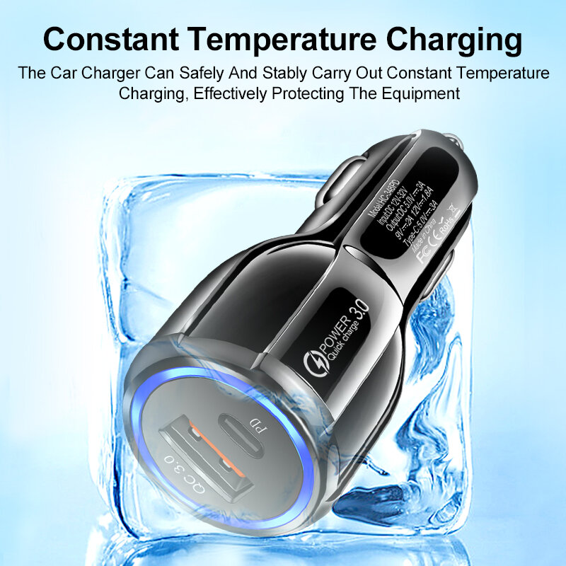 Car Charger Type C Fast Charging USB Charger สำหรับ iPhone Xiaomi Oneplus 9 Rt Car Quick Charge 3.0โทรศัพท์มือถือ USB-C PD ชาร์จ