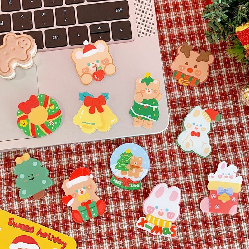 5PCS Kawaii Acrylic Christmas Badge Cartoon Bear Rabbit Brooch Girl Student Bag Decoration Pin Badge Clip Christmas Gift