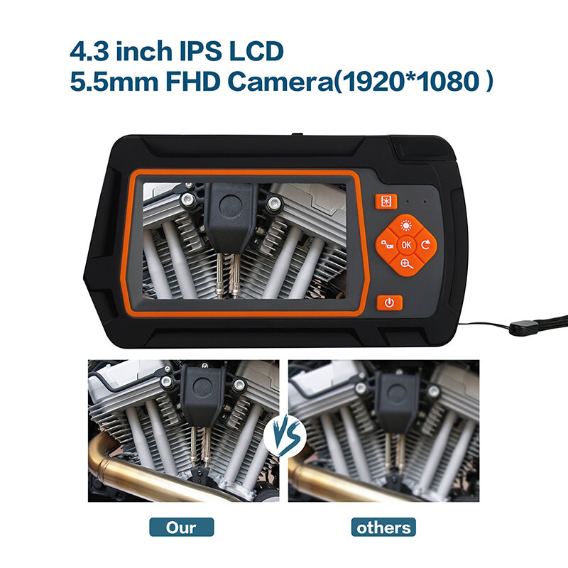 シングルおよびデュアルカメラLCDモニター,1080p,4.3インチ,6 x LED,検査用,防水,ip67