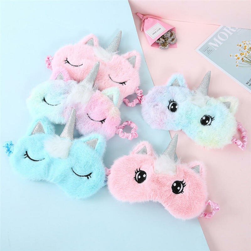 Unicorn Eye Mask Gradient Colorful Cartoon Sleeping Mask Plush Eye Shade Cover Eyeshade Suitable For Travel Home Party Gifts