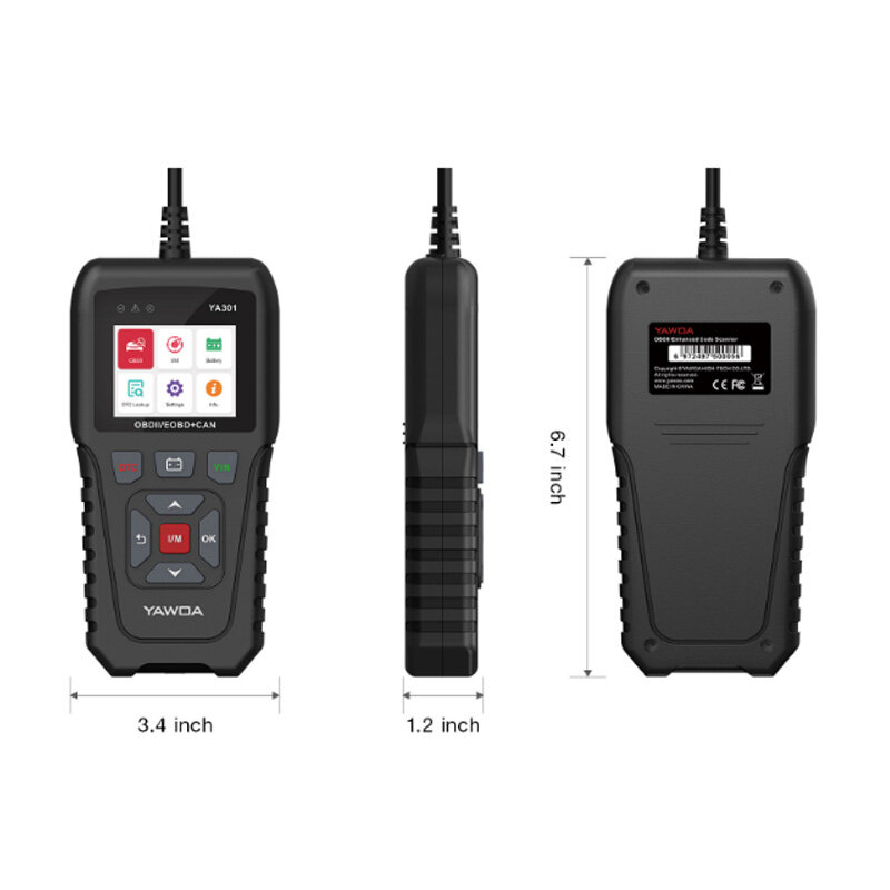 OBDII code Reader YA301 Scanner Tool YA-301 Support battery check PK OBD2 KW680 AL319 Diagnostic Tool Function free update