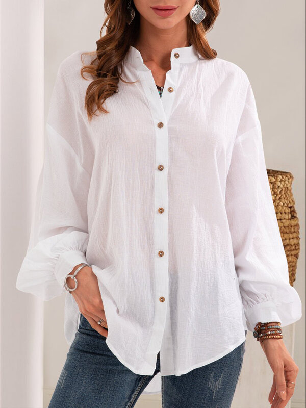 Blusa de lino y algodón para mujer, camisa de oficina, 2021