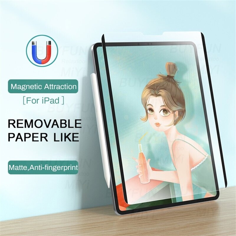 Paper Like Matte Screen Protector Film for iPad Pro 11 2021 2020 9.7 2018 Air 4 10.9 10.2 Mini 4 5 Removable Magnetic attraction