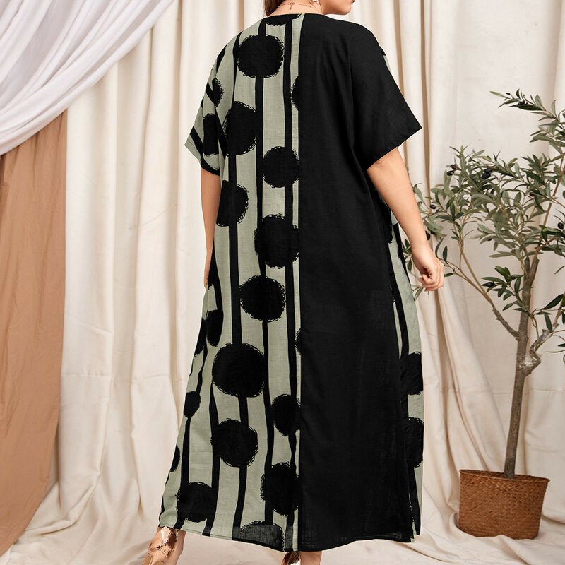 Robe longue décontractée à manches courtes et col rond pour femmes, tenue d'été imprimée de grande taille avec poche, nouvelle collection