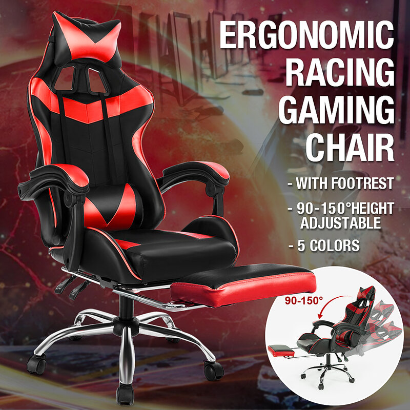 5 สี PU หนัง Racing GAMING Chair Office กลับ ERGONOMIC Recliner พร้อมที่วางเท้า Professional คอมพิวเตอร์เก้าอี้เฟอร์นิเจอร์