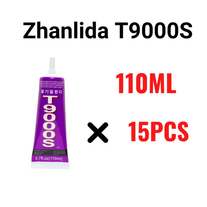 15 pçs pacote zhanlida t9000s 110ml preto contato adesivo multiuso super forte emicondutor jóias caso telefone reparação cola