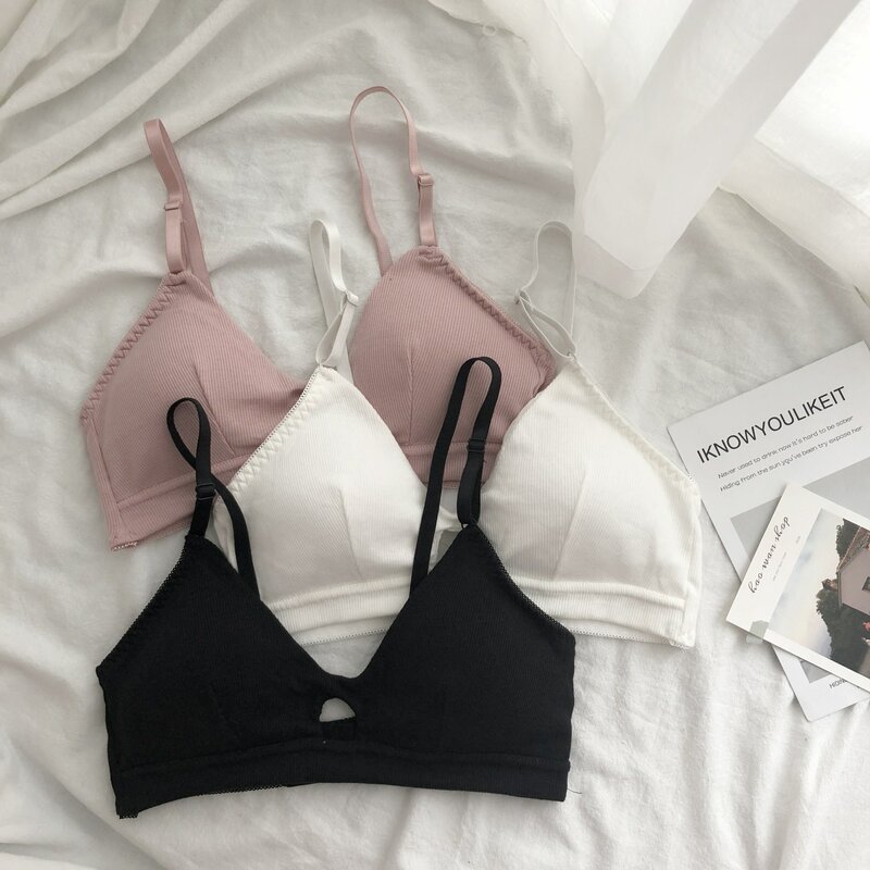 Spring and Autumn Korean Style French Triangle Cup Bra for Small Breat Thin Bra Underwired Tube Top Sexy Bra Student Lady