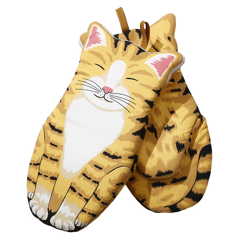 Mitaines de four en coton longues, motif dessin animé 3D pattes de chat, gants antidérapants résistants à la chaleur pour micro-ondes, 1 pièce