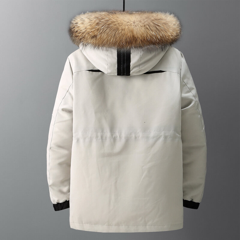 Зимние теплые пуховые куртки для мужчин, Повседневная теплая парка с меховым воротником, пальто с капюшоном, Мужская ветровка, куртки на бел...