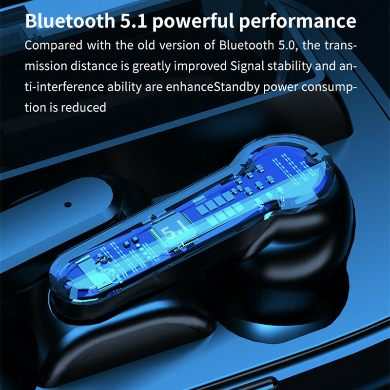 Fones de ouvido bluetooth 5.1 tws com case de carregamento sem fio, som 9d stereo, à prova d'água, apto para uso esportivo, bateria 3500mah