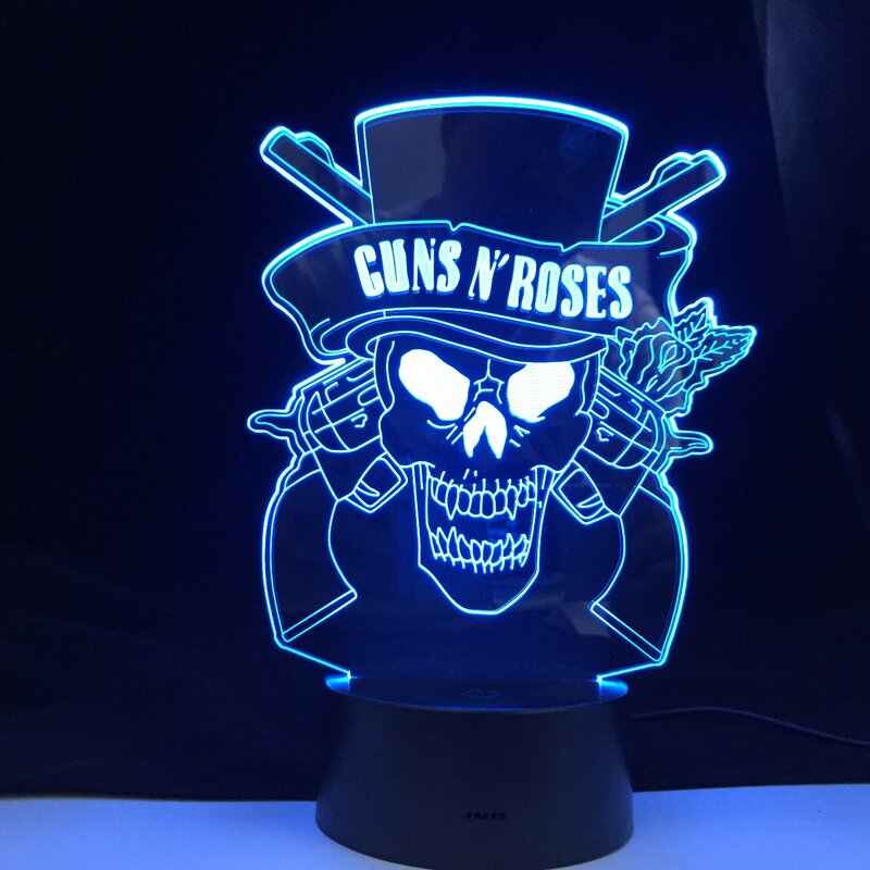 Lâmpada de led guns 'roses 3d, sensor de toque, usb, lâmpada de leques, presente com logo de banda de rock dura, luz noturna para bebê, dropship