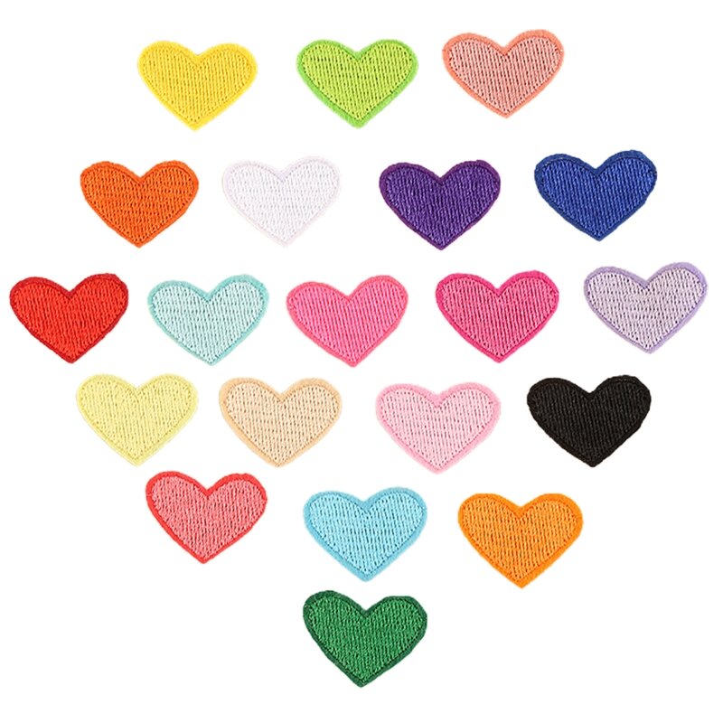 20Pcs Assorted Colors Cute Mini Heart Sew/Iron On Appliques Embroidery Patches Badges Garment Embellishments DIY Crafts
