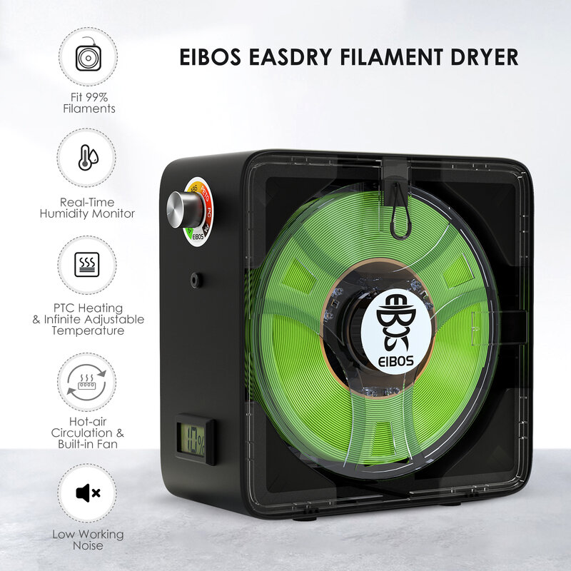 EIBOS-secador de filamentos para impresora 3D, caja seca con ventilador Compatible con nailon PVA, PLA, PETG, TPU, 1,75mm, 2,85mm, 3,0mm, caja de almacenamiento