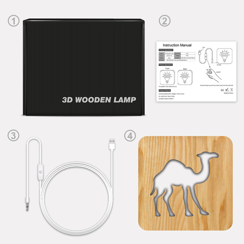 Lámpara de mesa de Animal Camel, Faro de madera de estilo nórdico, faro creativo para dormitorio de niños, cabecera de madera, envío directo