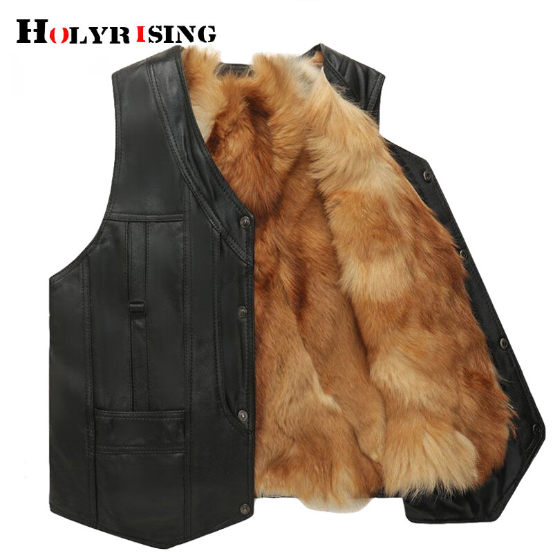Men winter vest Tactical Masculino Jacket Genuine Fox Leather vest fur jacket and coat warm fashion vest 19063-5