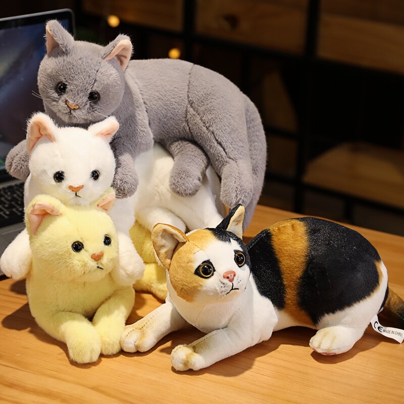 Peluche de chat réaliste 3 couleurs, 1 pièce, 31cm, oreiller de Simulation couché, décoration de chambre, joli cadeau pour enfants et bébé
