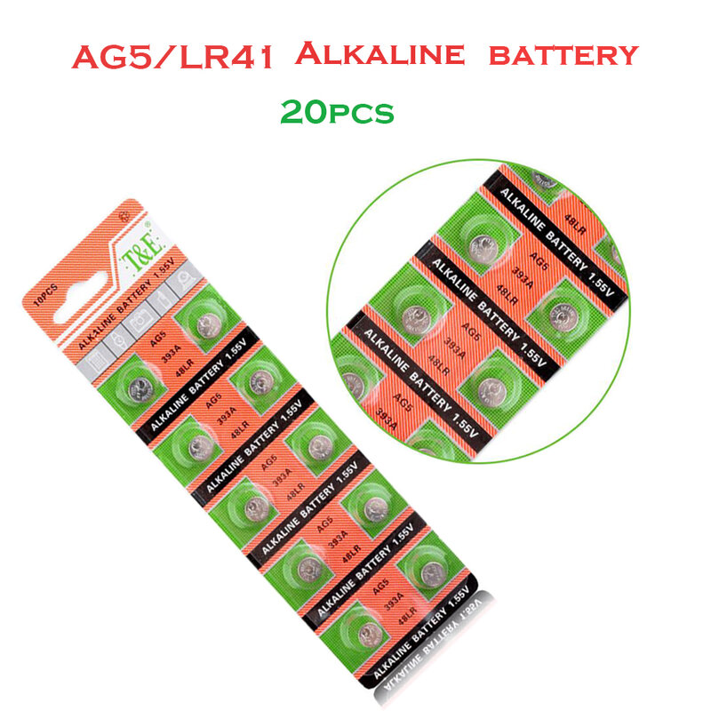 Batería alcalina de botón para reloj y juguetes, pilas de botón AG 5 de 1,55 V, 60mAh, LR754, 393, SR754, 193, 48LR, 393A, G5A, mando a distancia, AG5