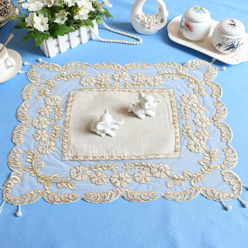 European Classical Fashion Cotton Lace Embroidered Trim Beautiful Placemat Coaster Coffee Table Mat Christmas Wedding Decoration