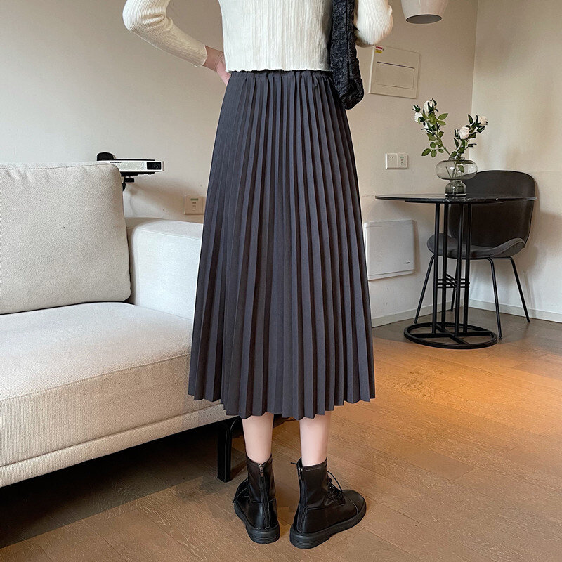 Saia feminina 2021 outono nova moda chique francês cintura alta fino e versátil plissado a-word comprimento médio