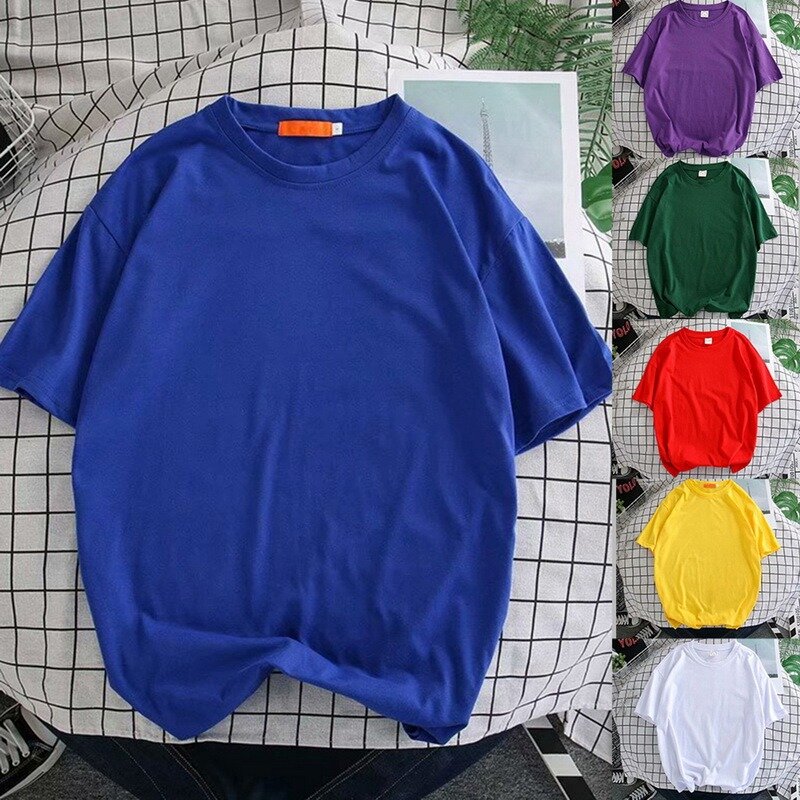 2021 dos homens coloridos do verão camiseta masculina casual manga curta o pescoço t camisa confortável cor sólida topos t venda quente
