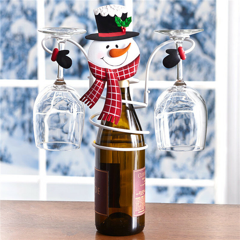 Porte-bouteilles de vin en verre, décoration de noël, organisateur à thème, support de bureau pour décoration de maison, bonhomme de neige, cadeaux créatifs
