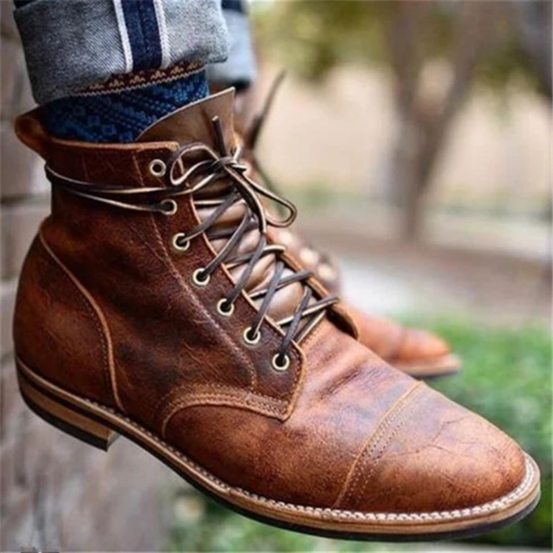 Botas de piel sintética para hombre, botines elegantes con cordones tallados, clásicos, informales, de combate, KE557