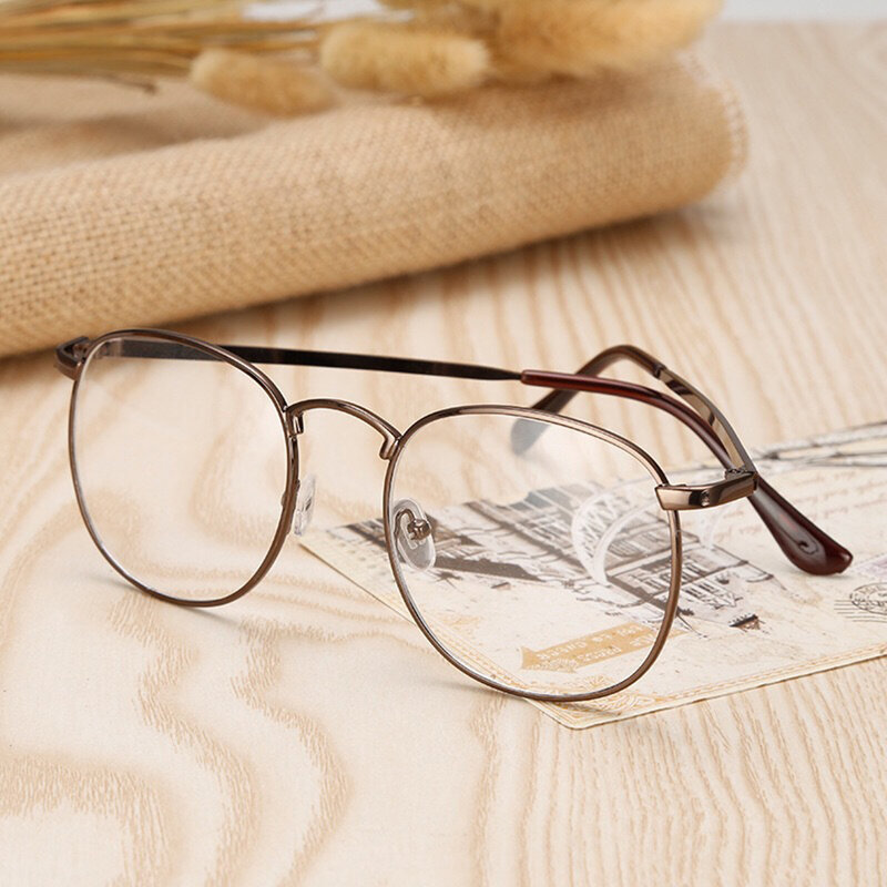 Винтажная оправа для очков с защитой от синего света для мужчин и женщин, круглые Сменные Металлические очки в стиле ретро, очки, плоская зер...