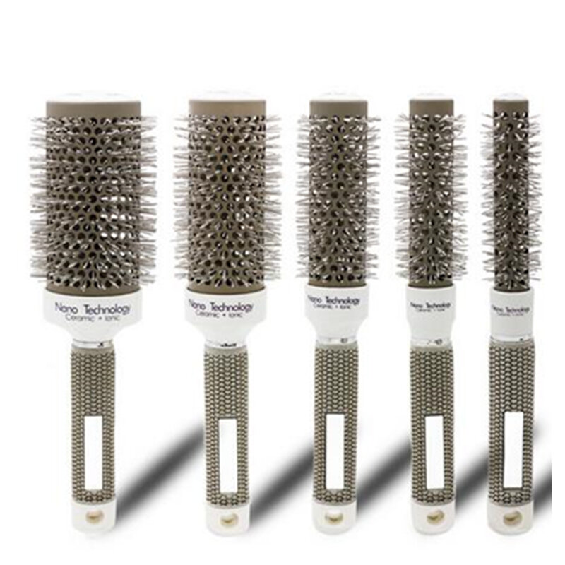 Professional 5 Size Hair Comb Brushes High Temperature Resistant Ceramic Iron Round Comb Hair Styling Tool Hairbrush 30#216