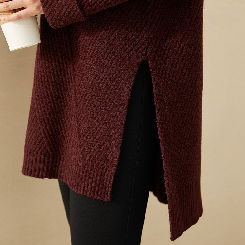 Amii-suéteres minimalistas para mujer, suéter de cuello alto, informal, sólido, suelto, grueso, Tops, invierno, 12070452