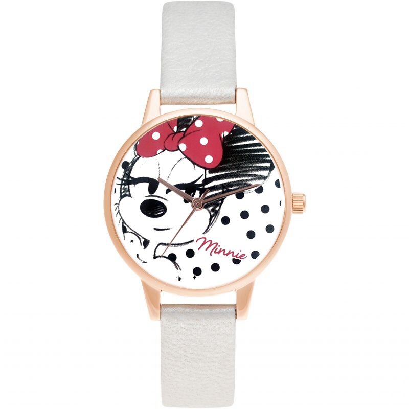 Reloj de cuarzo de Minnie para mujer, cronógrafo de cuero PU, informal, a la moda, color oro rosa