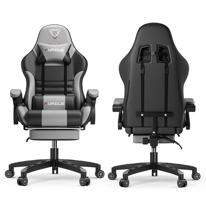 Furgle-silla de oficina con reposapiés para Gaming, soporte Lumbar, giratoria, de cuero, para ordenador y escritorio, Serie PRO