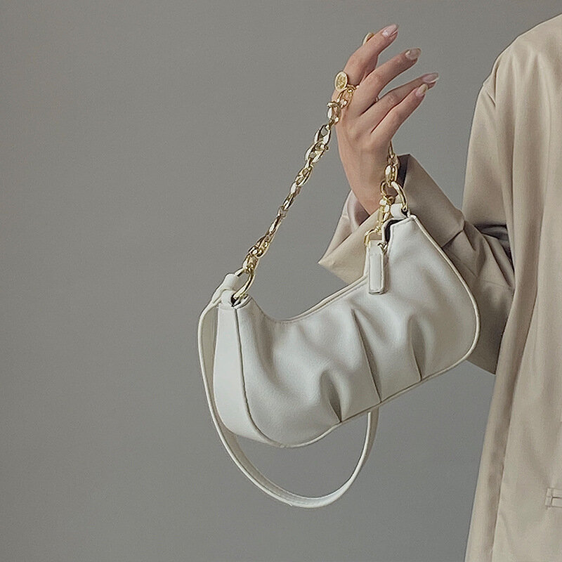 Borse e borsette spalla Designer di lusso borsa piccola donna con catena PU pelle tracolla Baguette borse gnocchi bianco
