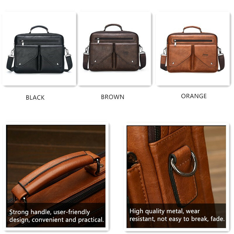 JEEP BULUO – sac à bandoulière en croûte de cuir pour hommes, sac à poignée supérieure, mallette d'affaires, sacoche pour ordinateur portable