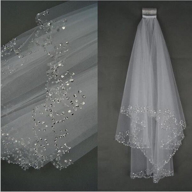 Hot Wedding Accessories Short Wedding Veil White Ivory One Layer Bridal Veil Appliques Lace Edge