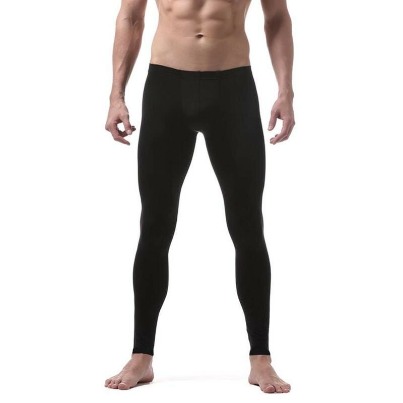 Ice Silk Trousers Men Sexy Nylon Transparent Long Skin-friendly Lounge Leggings Tights Pouch Silk Sheer Spandex T3I9