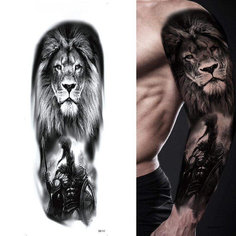 Nueva pegatina de tatuaje de brazo completo para hombres y mujeres, tatuaje temporal impermeable, corona de Tigre, León, Jesús, virgen, arte corporal