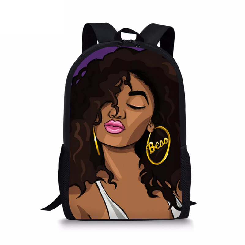Детские рюкзаки для начальной школы, кавайные африканские девушки, школьные сумки с принтом, черные дизайнерские сумки для книг в стиле афр...