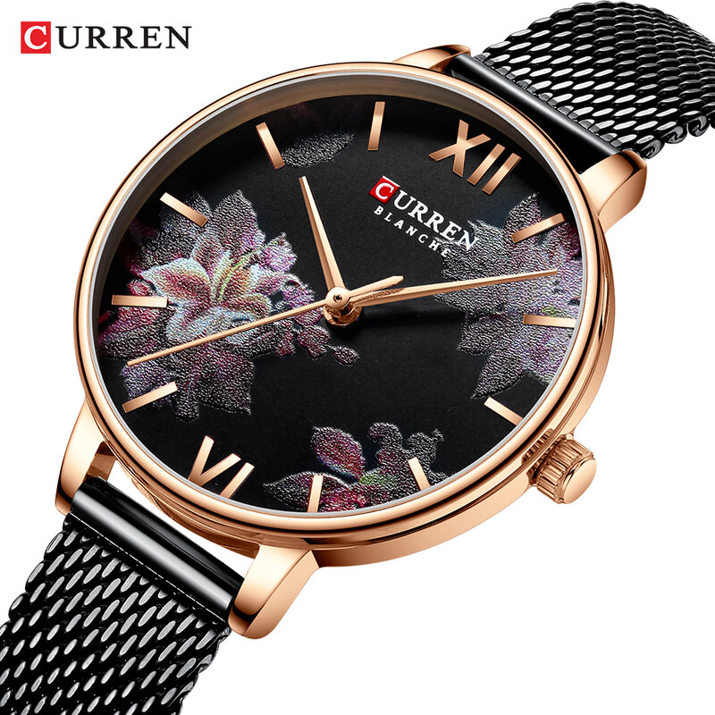 Curren moda casual relógios feminino encantador pulseira de aço inoxidável relógio de quartzo senhoras elegante relógio de pulso feminino casual