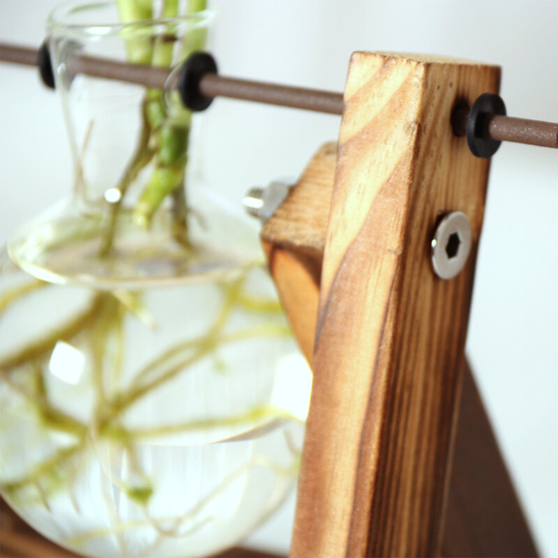 Florero de vidrio transparente para decoración del hogar, planta hidropónica con marco de madera, florero creativo de mesa, terrario