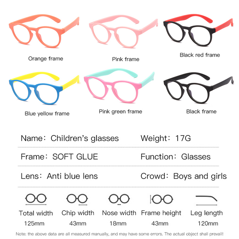 Round Glasses Kids Anti Glare Filter Children Eyeglasses Girl Boy Optical Frame Clear lenses UV400 Anti Blue Light Blocking Red