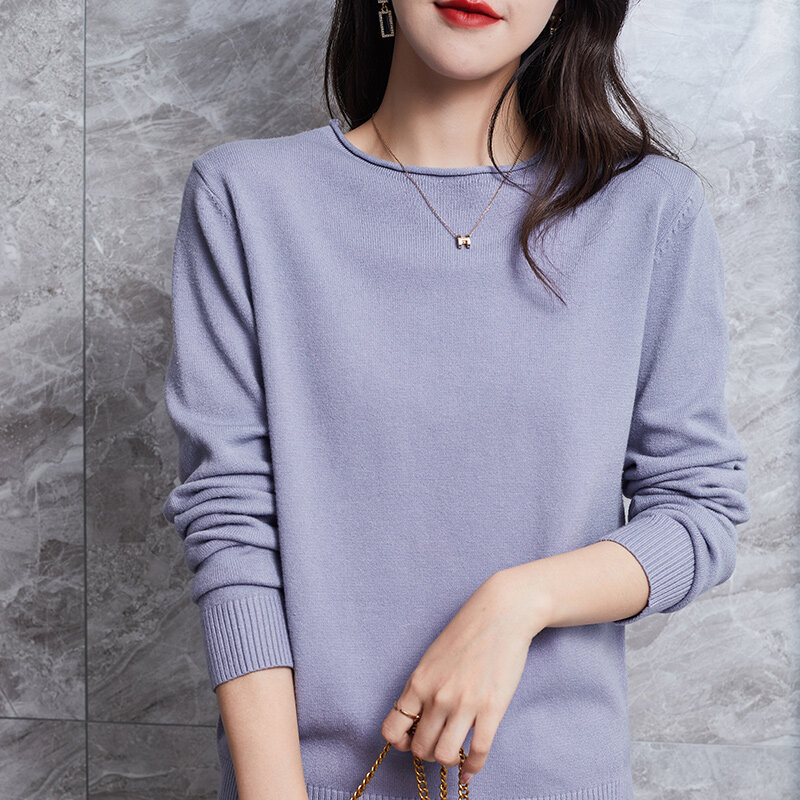 Ladies Sweater, Fall/Winter New Pullover Round Neck, All-Match Lazy Loose Elegant Fashion Large Size Knitted Bottoming Shirt